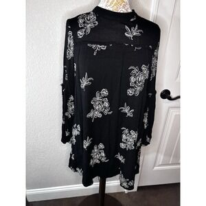 Lulus Black White Floral Mini Dress Cotton Long Bell Sleeves Lined Whimsygoth  M